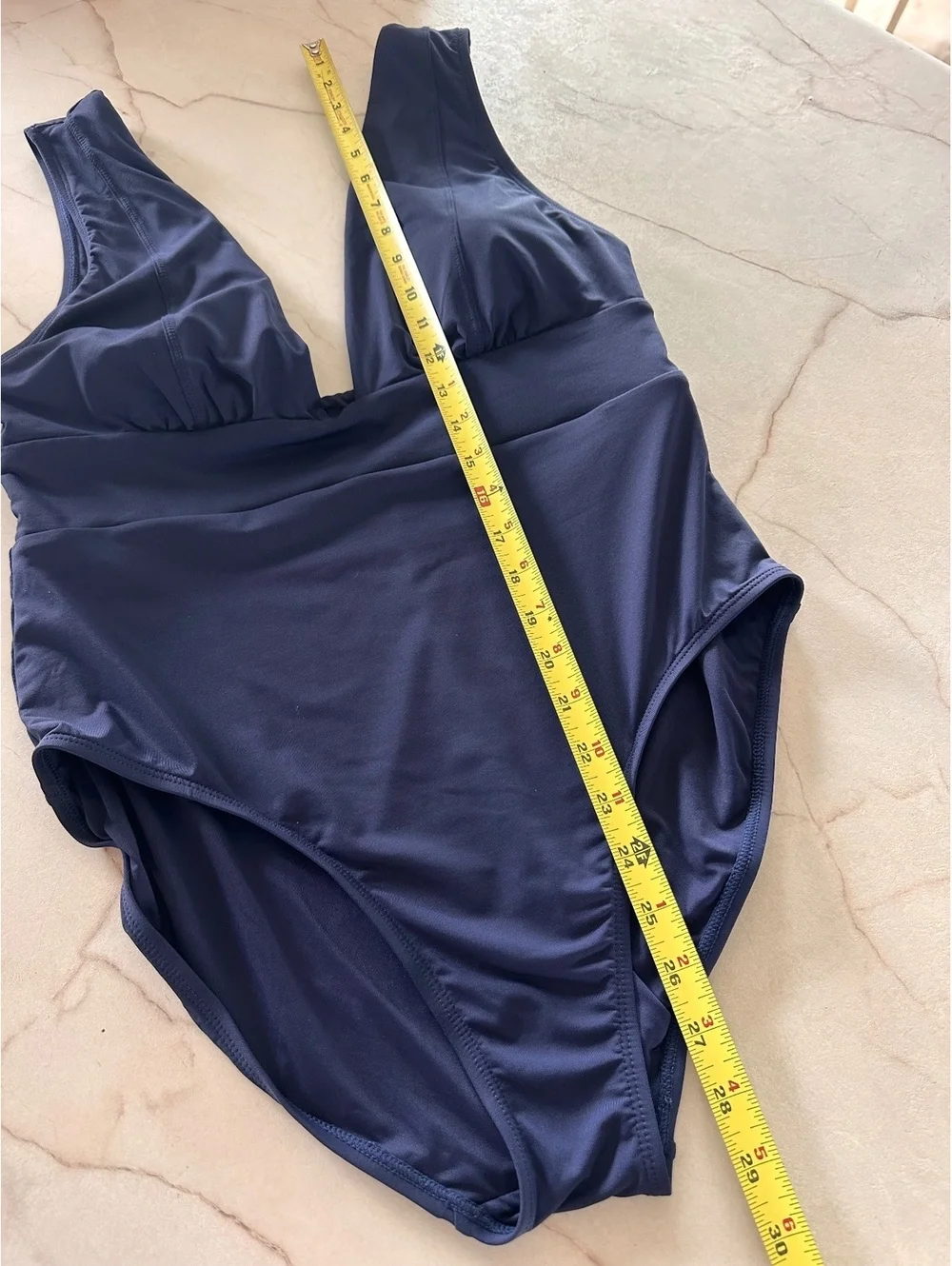 Andie Mykonos Deep Plunge Neck One Piece Swimsuit in Navy Women’s sz Large Tall